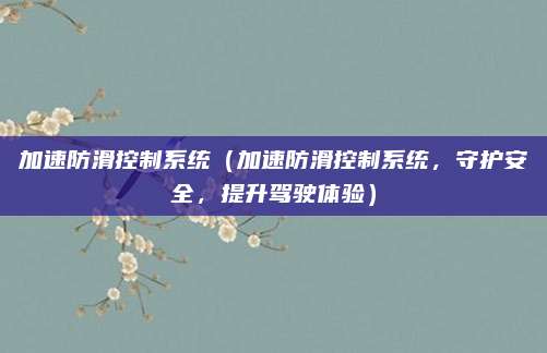 加速防滑控制系统（加速防滑控制系统，守护安全，提升驾驶体验）