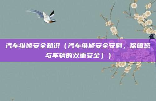 汽车维修安全知识（汽车维修安全守则，保障您与车辆的双重安全））