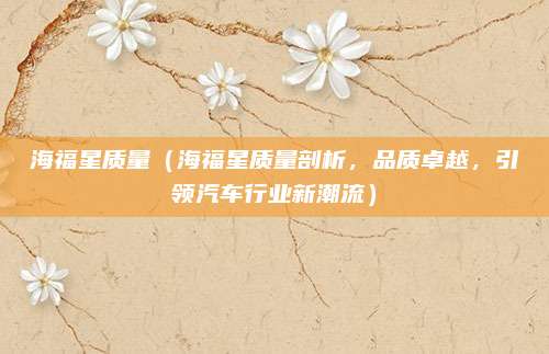 海福星质量（海福星质量剖析，品质卓越，引领汽车行业新潮流）