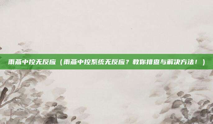 雨燕中控无反应（雨燕中控系统无反应？教你排查与解决方法！）