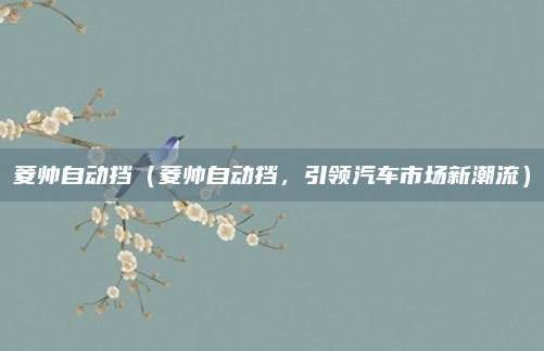 菱帅自动挡(菱帅自动挡,引领汽车市场新潮流)