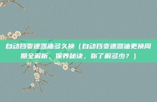 自动挡变速器油多久换(自动挡变速器油更换周期全解析,保养秘诀,你了解多少?)