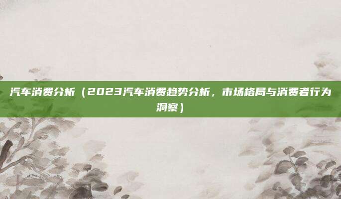 汽车消费分析(2023汽车消费趋势分析,市场格局与消费者行为洞察)