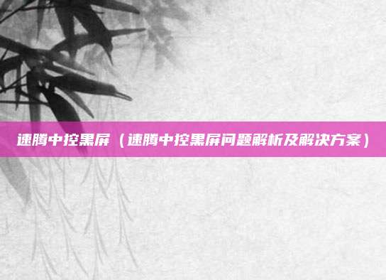 速腾中控黑屏（速腾中控黑屏问题解析及解决方案）