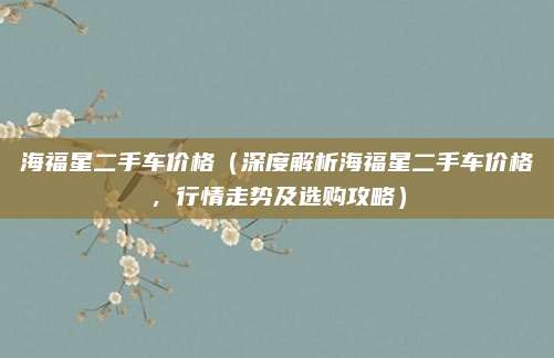海福星二手车价格(深度解析海福星二手车价格,行情走势及选购攻略)