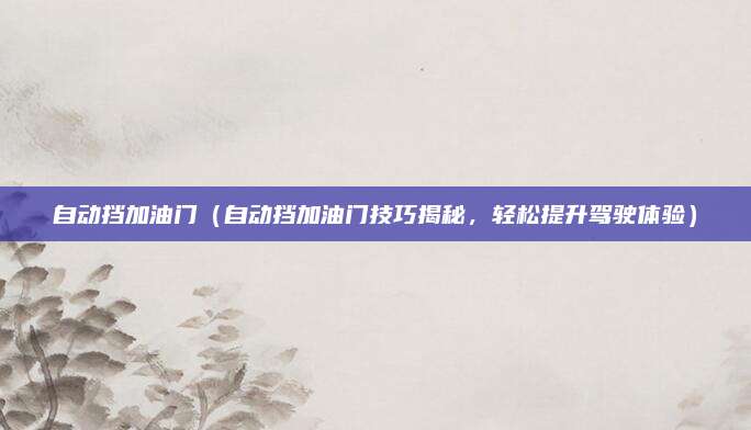 自动挡加油门(自动挡加油门技巧揭秘,轻松提升驾驶体验)