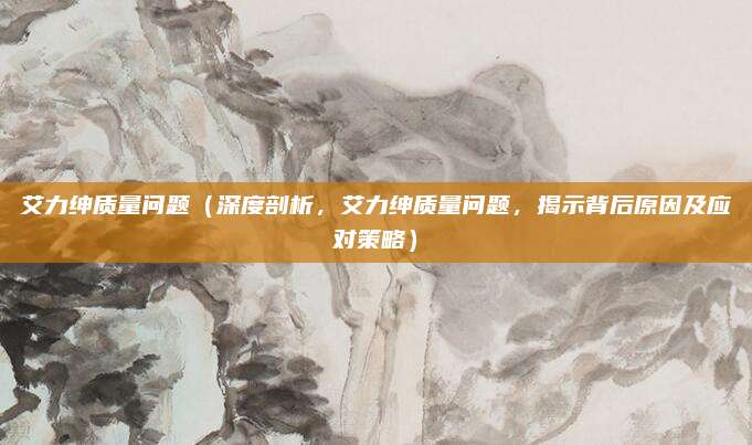 艾力绅质量问题（深度剖析，艾力绅质量问题，揭示背后原因及应对策略）