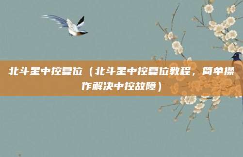 北斗星中控复位(北斗星中控复位教程,简单操作解决中控故障)