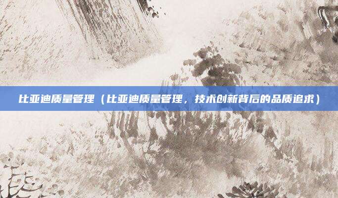 比亚迪质量管理(比亚迪质量管理,技术创新背后的品质追求)