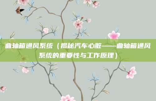 曲轴箱通风系统(揭秘汽车心脏——曲轴箱通风系统的重要性与工作原理)