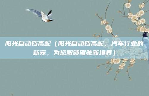 阳光自动挡高配（阳光自动挡高配，汽车行业的新宠，为您解锁驾驶新境界）