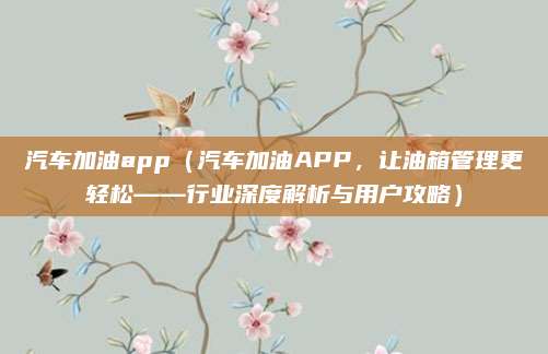 汽车加油app（汽车加油APP，让油箱管理更轻松——行业深度解析与用户攻略）