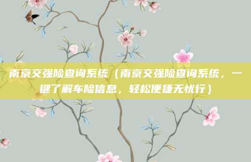 南京交强险查询系统(南京交强险查询系统,一键了解车险信息,轻松便捷无忧行)