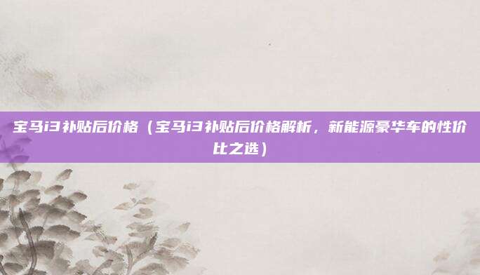 宝马i3补贴后价格（宝马i3补贴后价格解析，新能源豪华车的性价比之选）