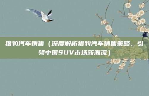 猎豹汽车销售（深度解析猎豹汽车销售策略，引领中国SUV市场新潮流）