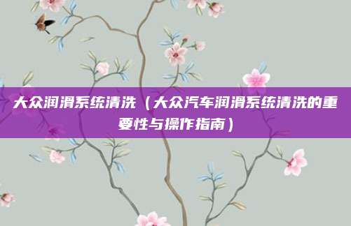 大众润滑系统清洗(大众汽车润滑系统清洗的重要性与操作指南)