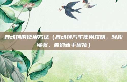 自动挡的使用方法(自动挡汽车使用攻略,轻松驾驭,告别新手困扰)