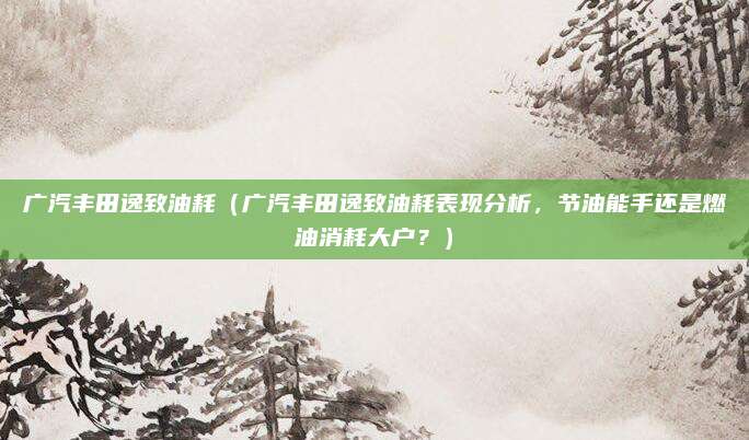 广汽丰田逸致油耗(广汽丰田逸致油耗表现分析,节油能手还是燃油消耗大户?)