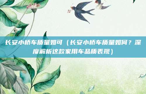 长安小桥车质量如可(长安小桥车质量如何?深度解析这款家用车品质表现)
