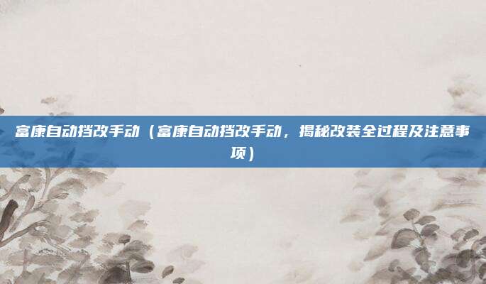 富康自动挡改手动(富康自动挡改手动,揭秘改装全过程及注意事项)