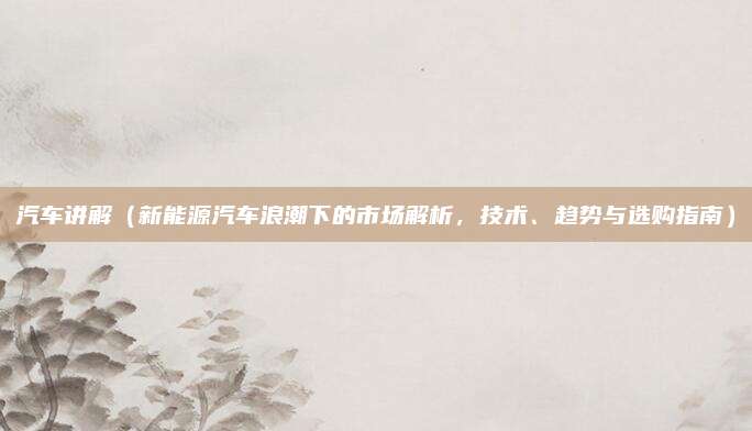 汽车讲解（新能源汽车浪潮下的市场解析，技术、趋势与选购指南）
