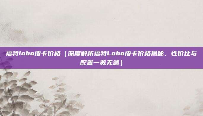 福特lobo皮卡价格（深度解析福特Lobo皮卡价格揭秘，性价比与配置一览无遗）