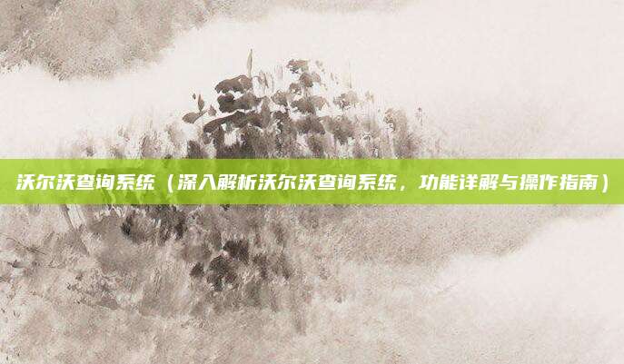 沃尔沃查询系统(深入解析沃尔沃查询系统,功能详解与操作指南)