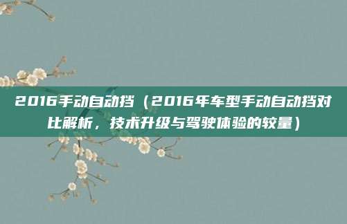 2016手动自动挡(2016年车型手动自动挡对比解析,技术升级与驾驶体验的较量)