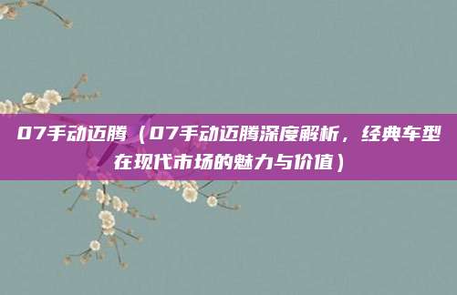 07手动迈腾（07手动迈腾深度解析，经典车型在现代市场的魅力与价值）