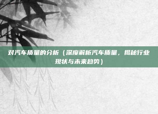 对汽车质量的分析(深度解析汽车质量,揭秘行业现状与未来趋势)