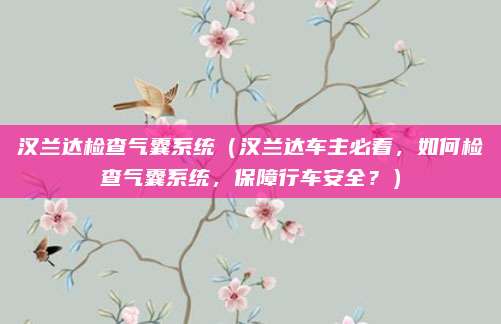 汉兰达检查气囊系统(汉兰达车主必看,如何检查气囊系统,保障行车安全?)