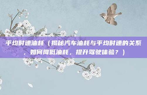 平均时速油耗（揭秘汽车油耗与平均时速的关系，如何降低油耗，提升驾驶体验？）