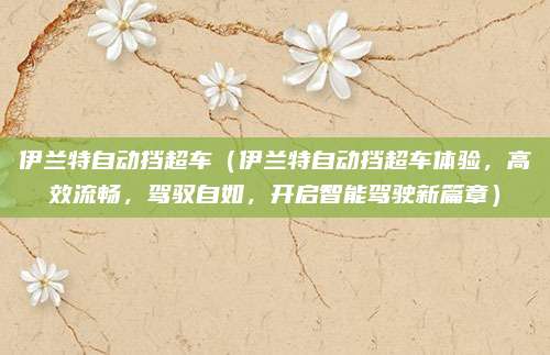 伊兰特自动挡超车(伊兰特自动挡超车体验,高效流畅,驾驭自如,开启智能驾驶新篇章)
