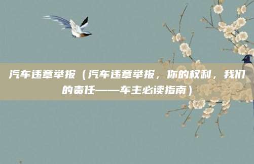 汽车违章举报（汽车违章举报，你的权利，我们的责任——车主必读指南）