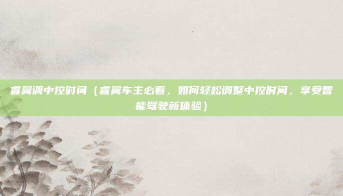 睿翼调中控时间（睿翼车主必看，如何轻松调整中控时间，享受智能驾驶新体验）