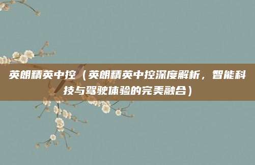 英朗精英中控（英朗精英中控深度解析，智能科技与驾驶体验的完美融合）
