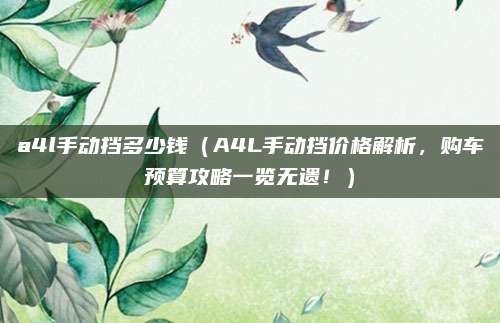a4l手动挡多少钱（A4L手动挡价格解析，购车预算攻略一览无遗！）