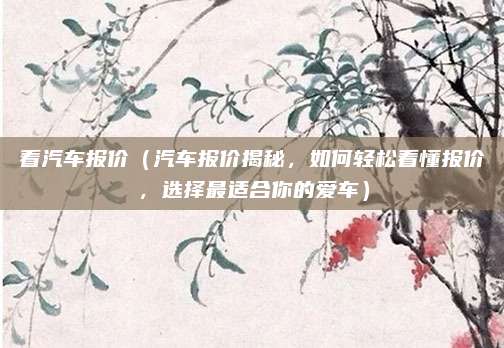 看汽车报价（汽车报价揭秘，如何轻松看懂报价，选择最适合你的爱车）
