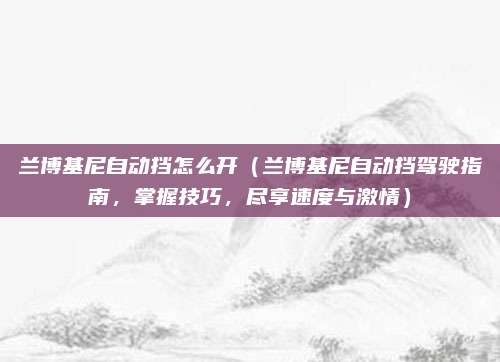 兰博基尼自动挡怎么开（兰博基尼自动挡驾驶指南，掌握技巧，尽享速度与激情）