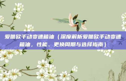 爱唯欧手动变速箱油（深度解析爱唯欧手动变速箱油，性能、更换周期与选择指南）