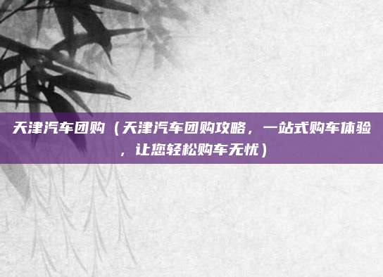 天津汽车团购（天津汽车团购攻略，一站式购车体验，让您轻松购车无忧）