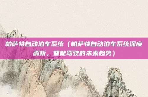 帕萨特自动泊车系统（帕萨特自动泊车系统深度解析，智能驾驶的未来趋势）