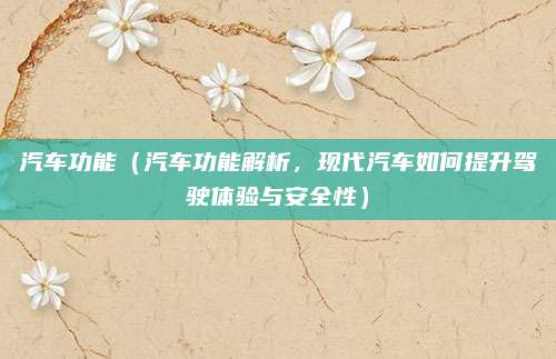 汽车功能（汽车功能解析，现代汽车如何提升驾驶体验与安全性）