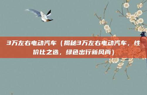 3万左右电动汽车(揭秘3万左右电动汽车,性价比之选,绿色出行新风尚)
