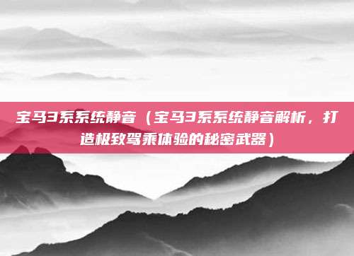 宝马3系系统静音（宝马3系系统静音解析，打造极致驾乘体验的秘密武器）