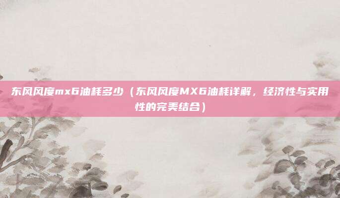 东风风度mx6油耗多少（东风风度MX6油耗详解，经济性与实用性的完美结合）