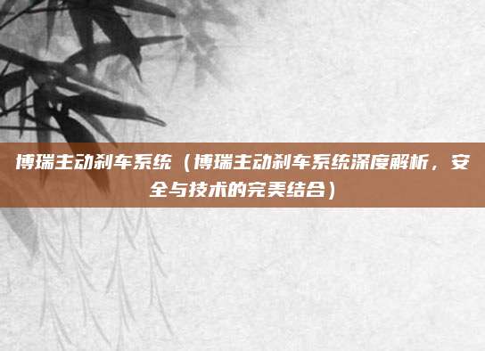 博瑞主动刹车系统（博瑞主动刹车系统深度解析，安全与技术的完美结合）