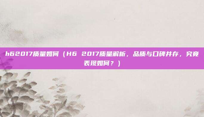 h62017质量如何（H6 2017质量解析，品质与口碑并存，究竟表现如何？）