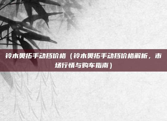 铃木奥拓手动挡价格（铃木奥拓手动挡价格解析，市场行情与购车指南）
