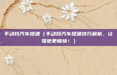 手动挡汽车提速（手动挡汽车提速技巧解析，让驾驶更畅快！）